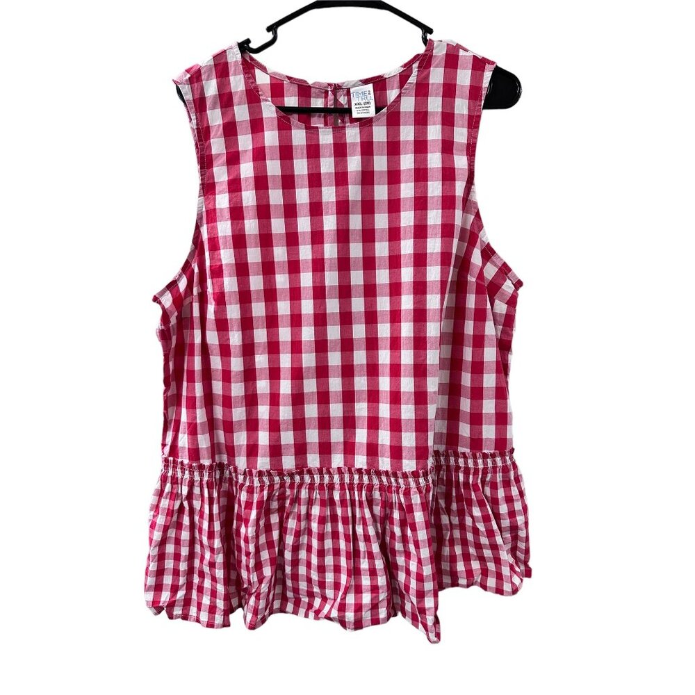 🌸3/$15🌸Red and White Checked Drop Waist Tank sz XXL